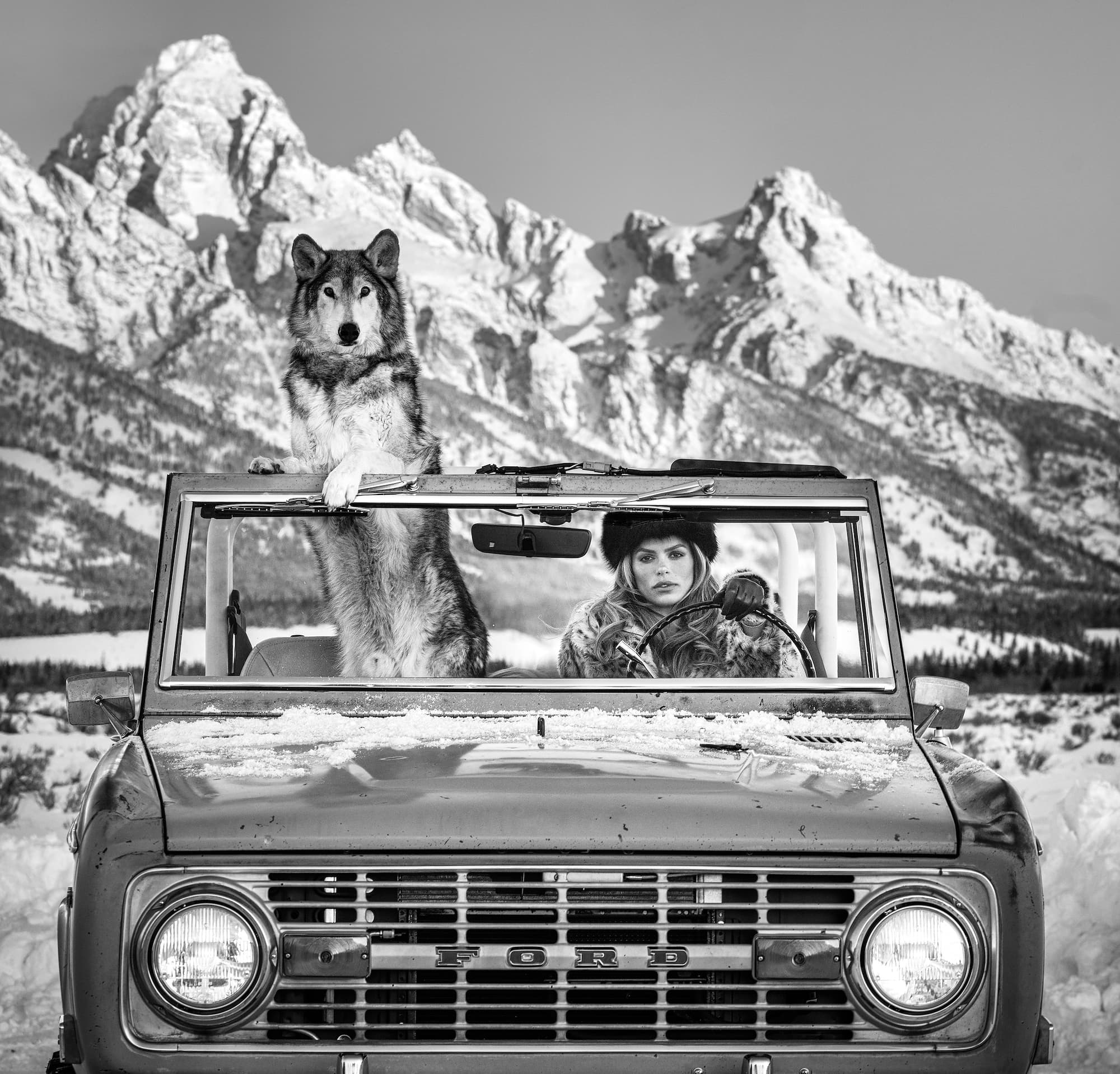 "The Tetons" by David Yarrow, Jackson Hole, Wyoming, 2025. Black and white photograph.