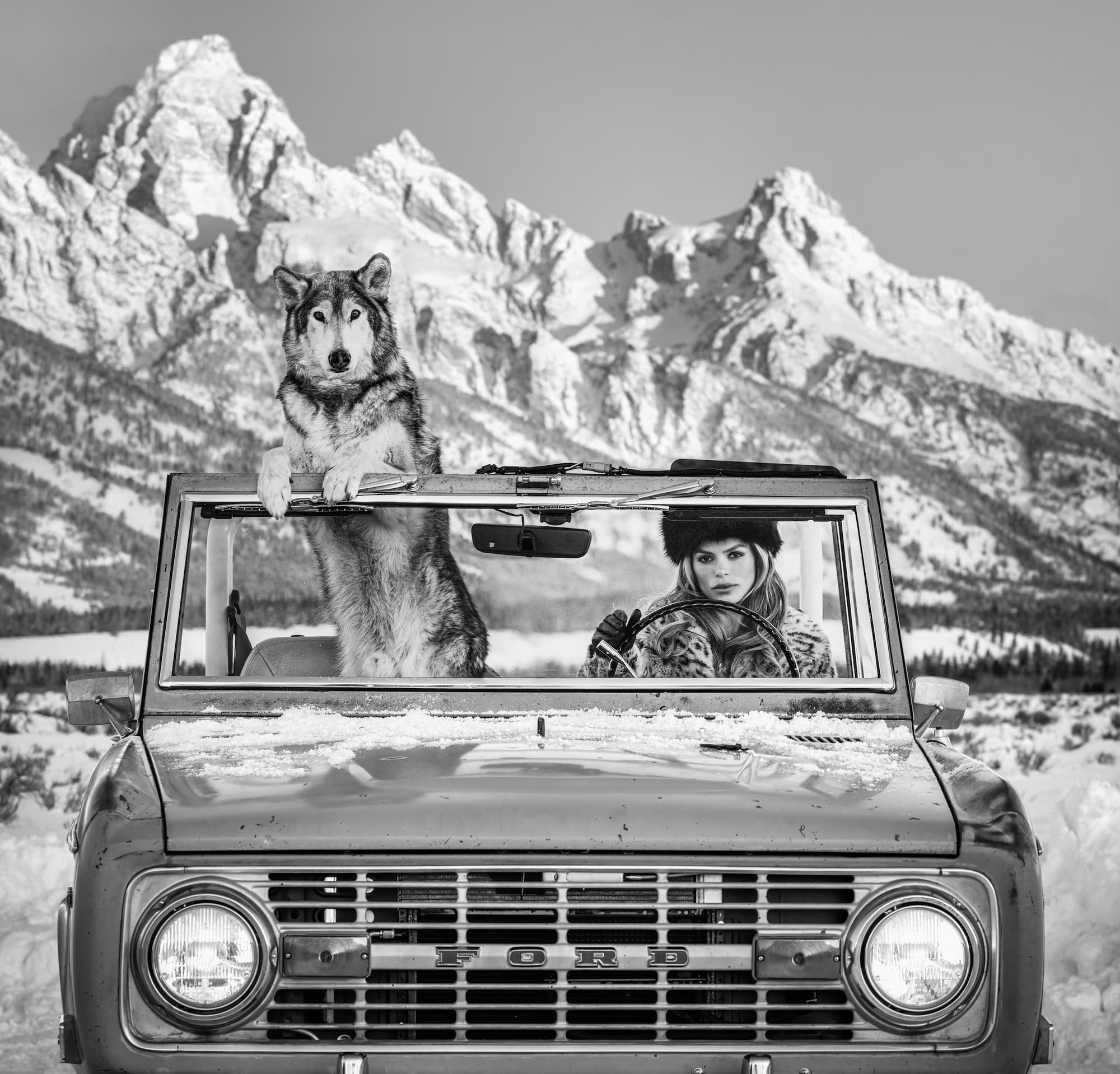 "The Tetons II" by David Yarrow, Jackson Hole, Wyoming, 2025. Black and white photograph.