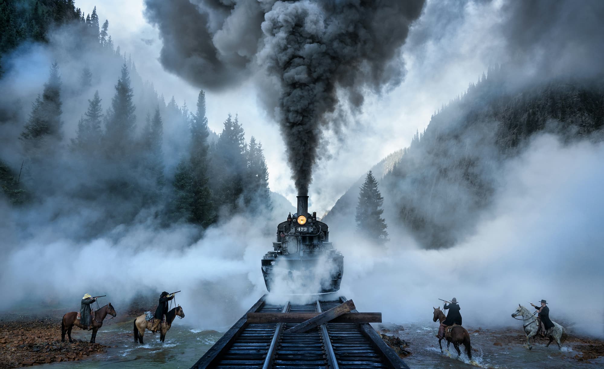"The Train Robbery" by David Yarrow, Durango, Colorado, 2026. Colour photograph.