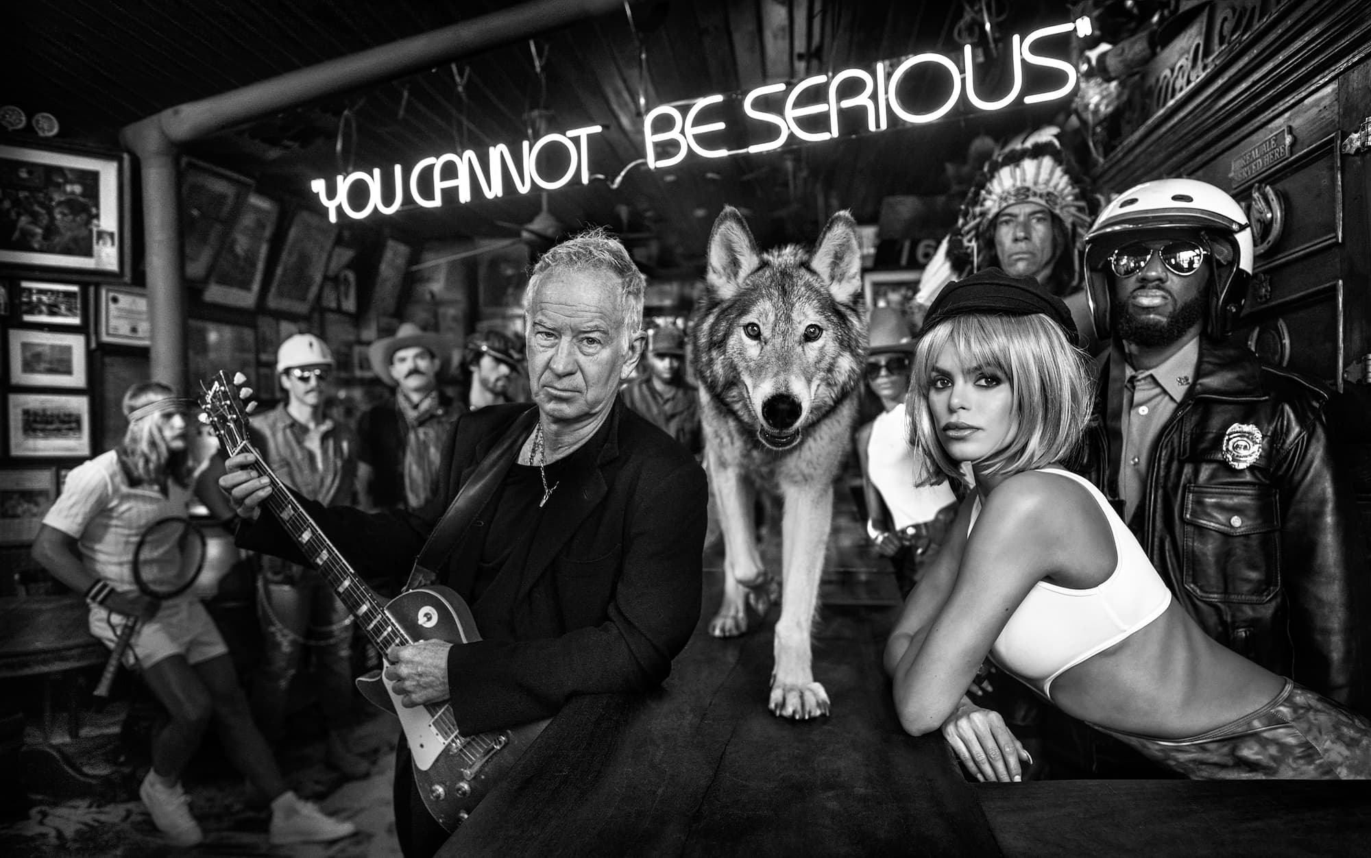"The Village People" by David Yarrow, Manhattan, New York, 2023. Black and white photograph.