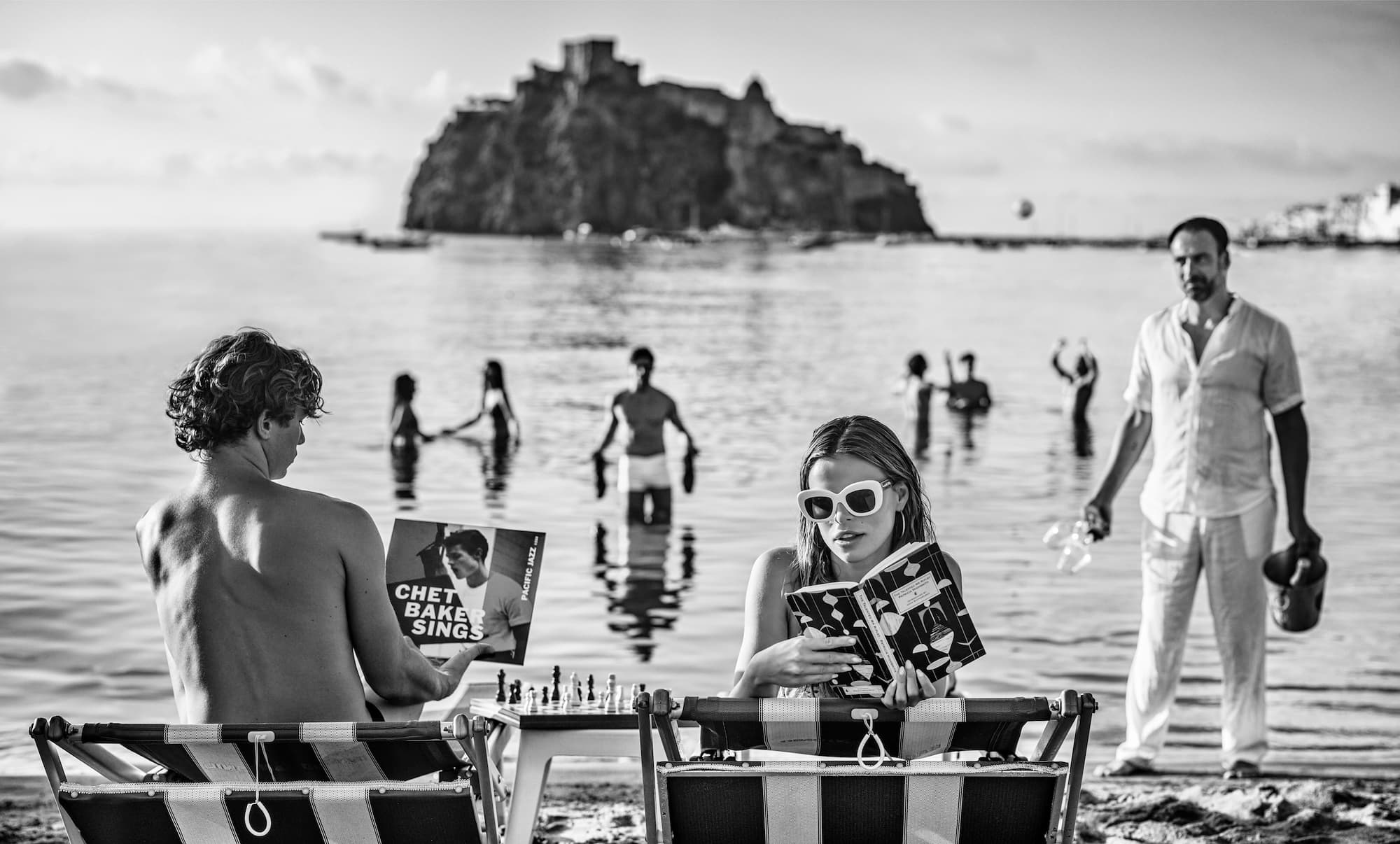 "Tommy Tommy Tommy" by David Yarrow, Ischia, Italy, 2024. Black and white photograph.
