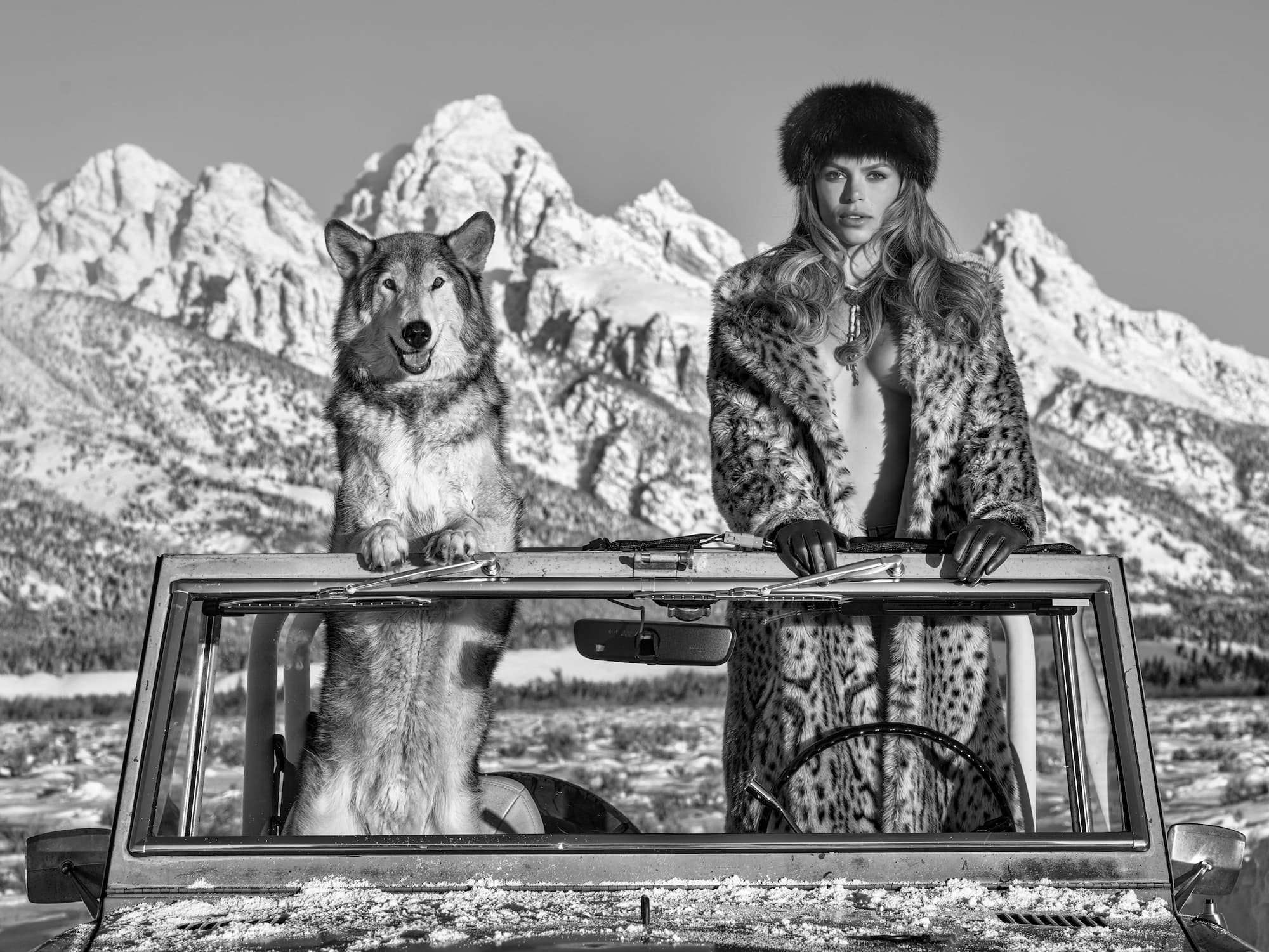 "Twin Peaks" by David Yarrow, Jackson Hole, Wyoming, 2025. Black and white photograph.