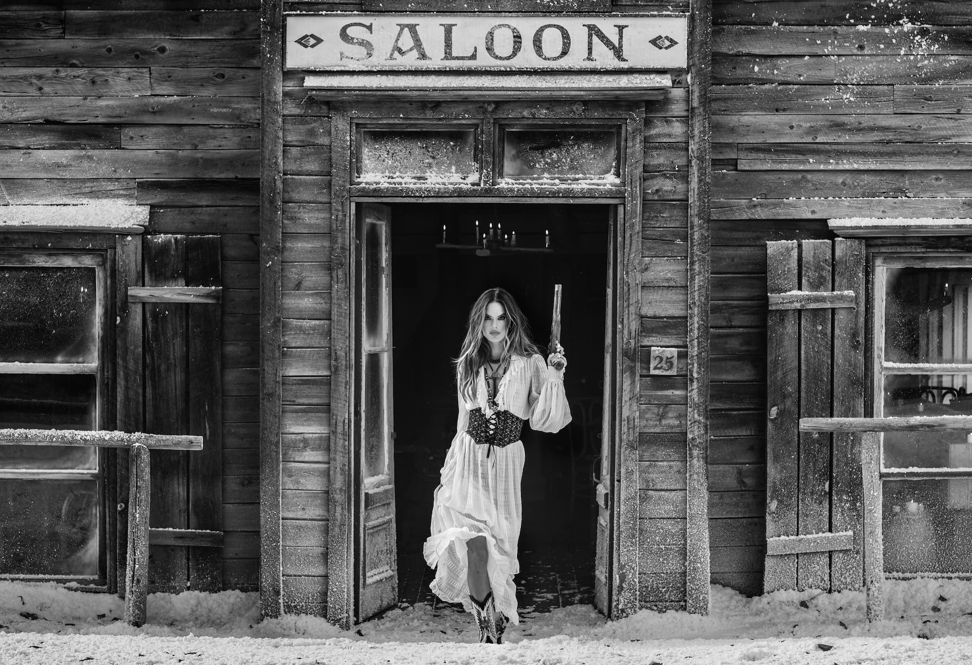 "Westworld" by David Yarrow, Nevada City, Montana, 2020. Black and white photograph.