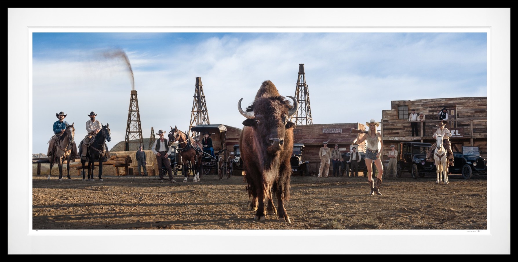 Bison, Oil and Gas (Colour) framed, 60" x 118" (Large)