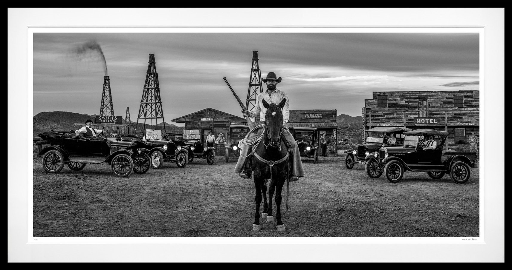 Boom Town (B&W) framed, 62" x 118" (Large)