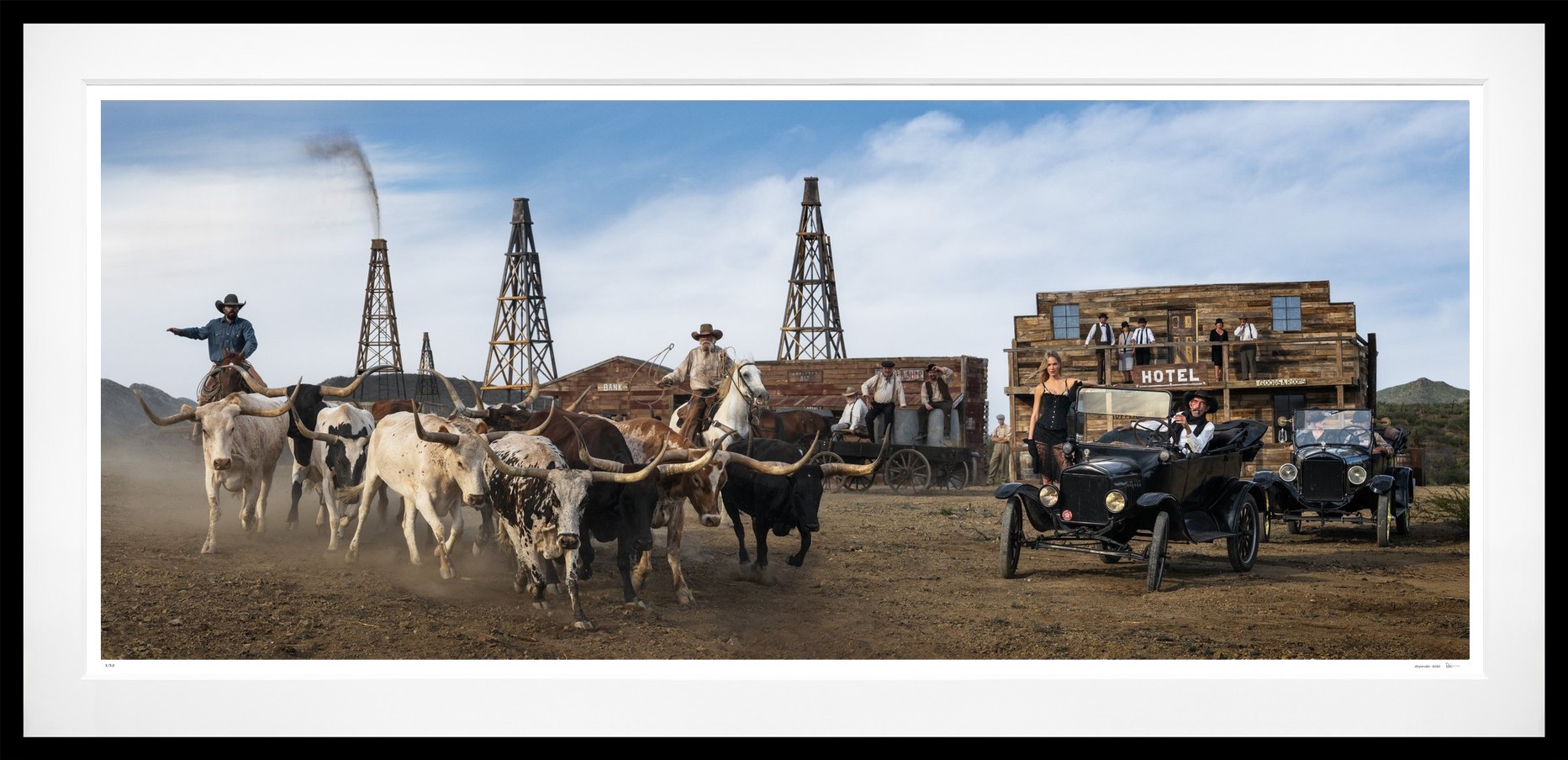 Cattle and Oil (Colour) framed, 57" x 118" (Large)