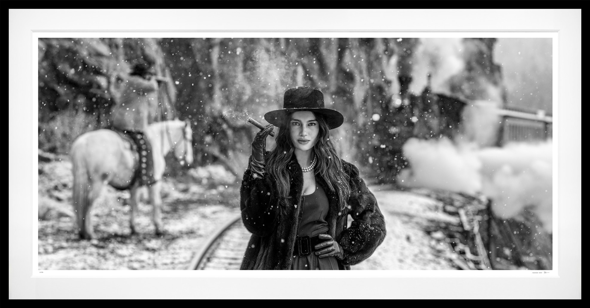 Off the Rails (B&W) framed, 59" x 118" (Large)