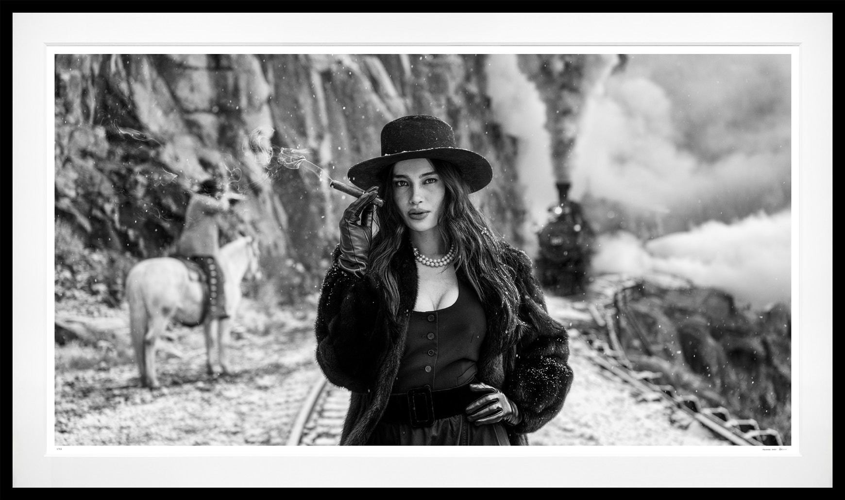 The Girl with the Cigar (B&W) framed, 70" x 118" (Large)