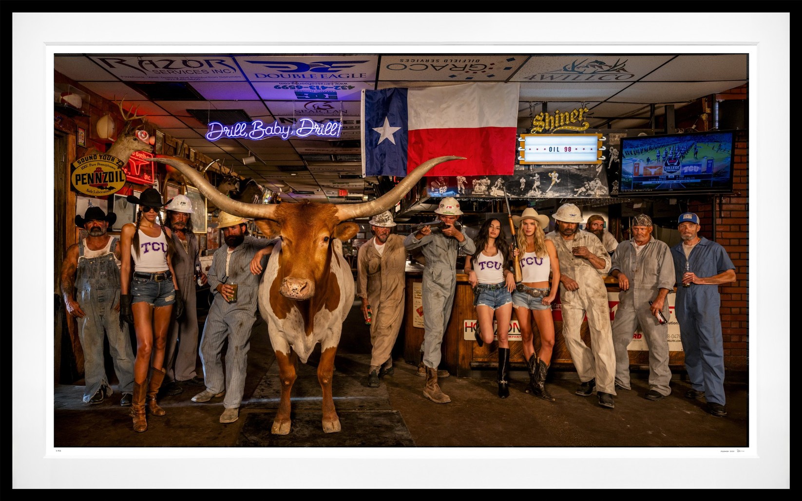 The Horned Frogs (Colour) framed, 71" x 114" (Large)
