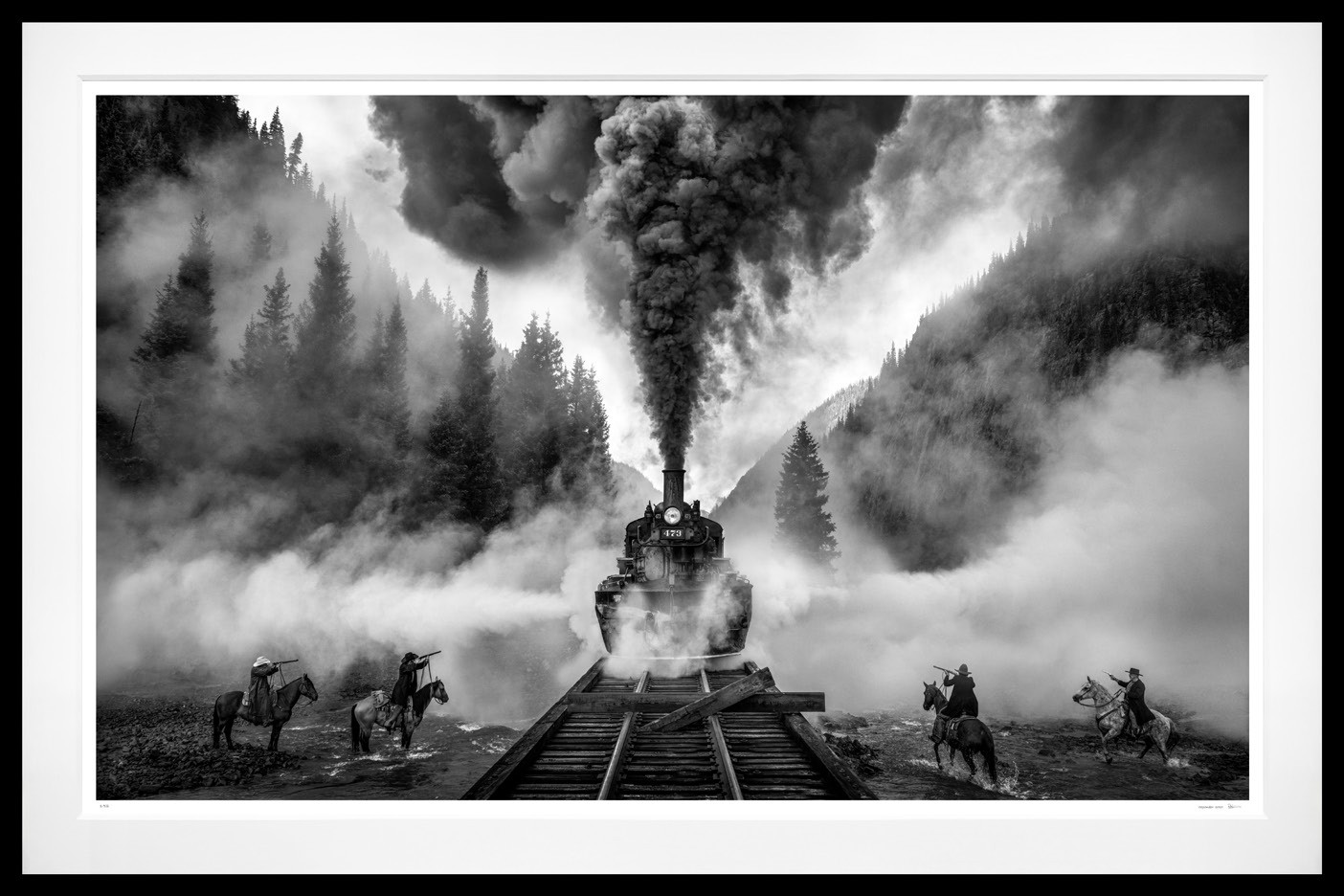 The Train Robbery (B&W) framed, 71" x 107" (Large)