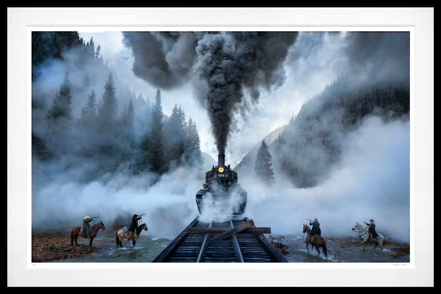 The Train Robbery (Colour) framed, 71" x 107" (Large)